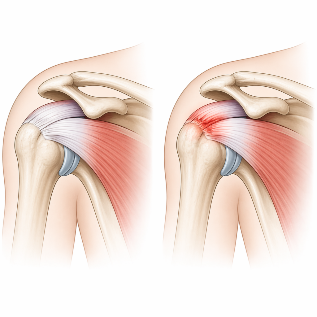 shoulder inflammation rotator cuff pain comparison normal vs irritated
