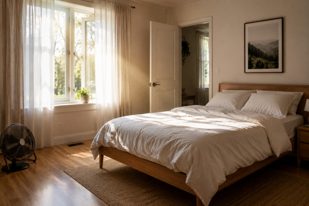  healthy bedroom air circulation setup with proper ventilation