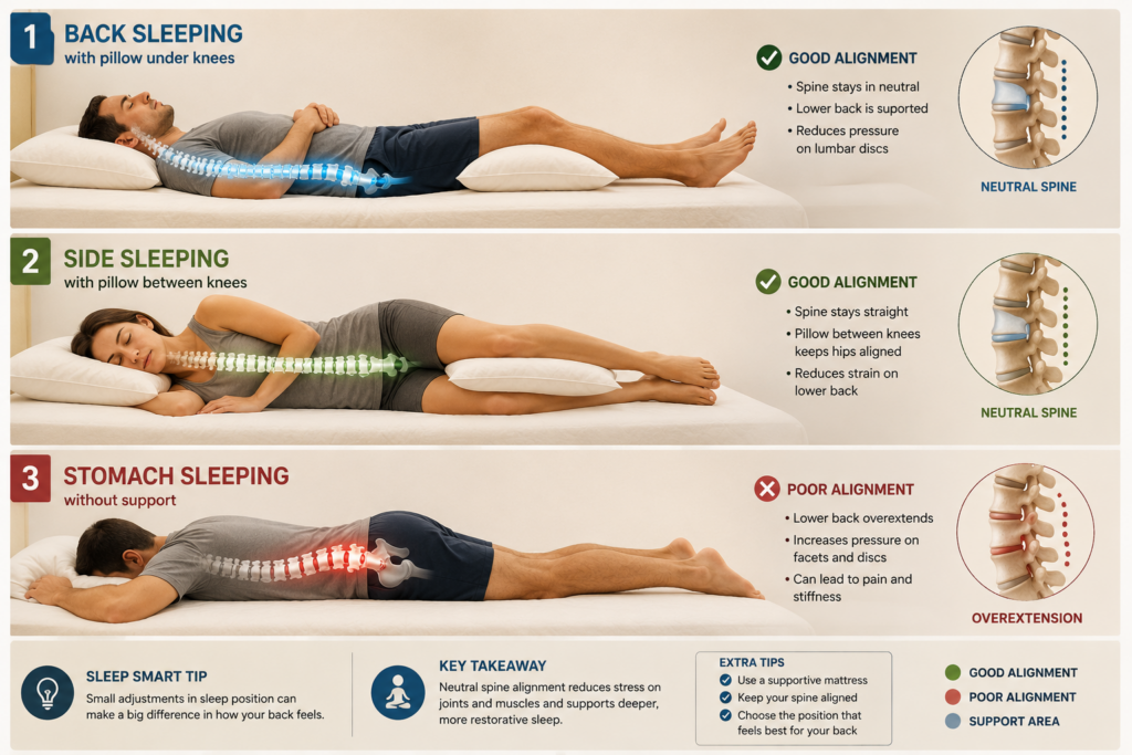 Comparison of sleep positions and their effect on lower back pain — back, side, and stomach sleeping explained