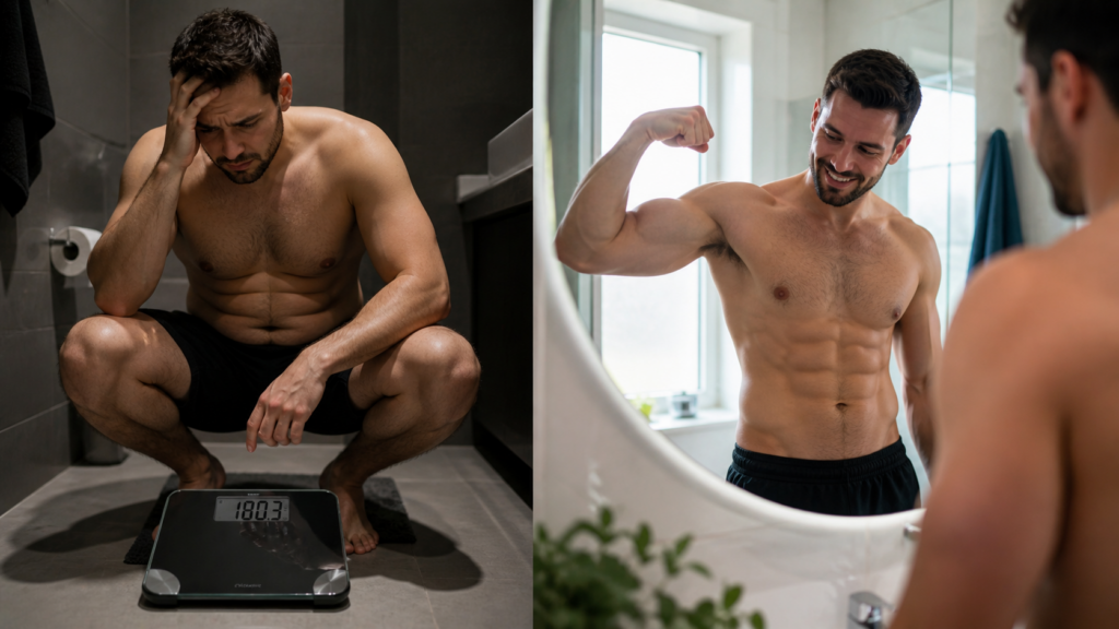 frustration vs confident with his body