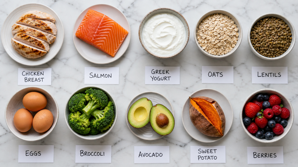best foods for fat loss infographic-style table of top fat burning foods