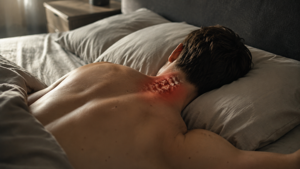 Bad sleeping posture causing neck stiffness and cracking — stomach sleeping and cervical strain