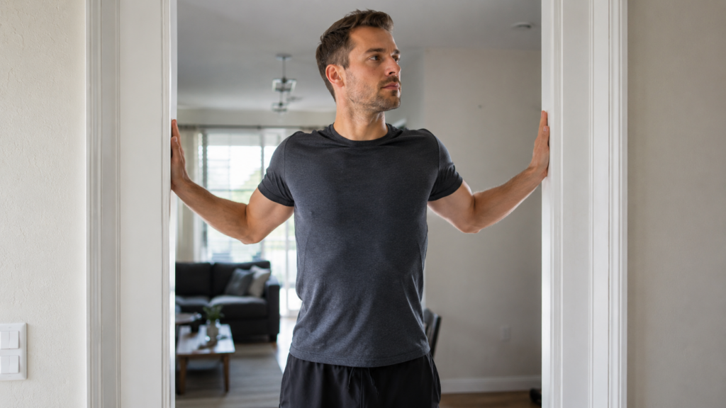 Correct doorway chest stretch for shoulder tension relief